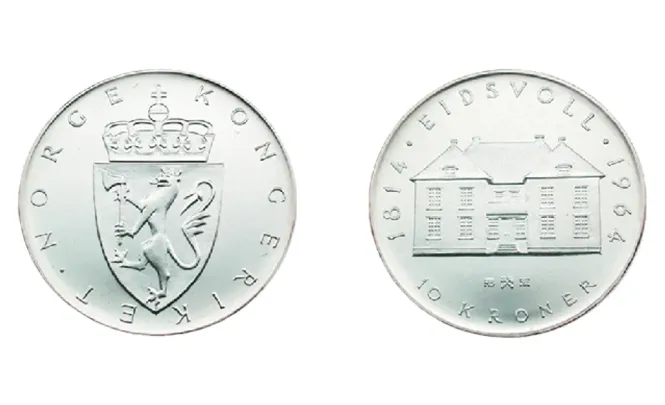 Hovedbilde 10 kr 1964 sølv i varierende kvalitet