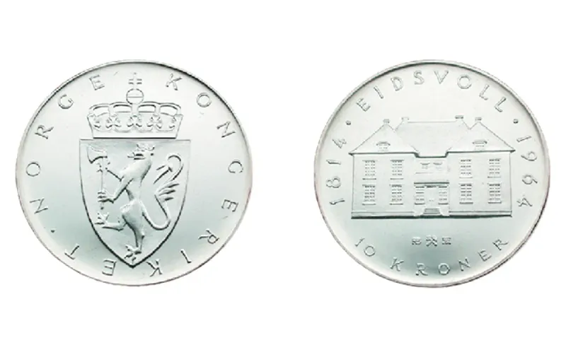 10 kr 1964 sølv i varierende kvalitet