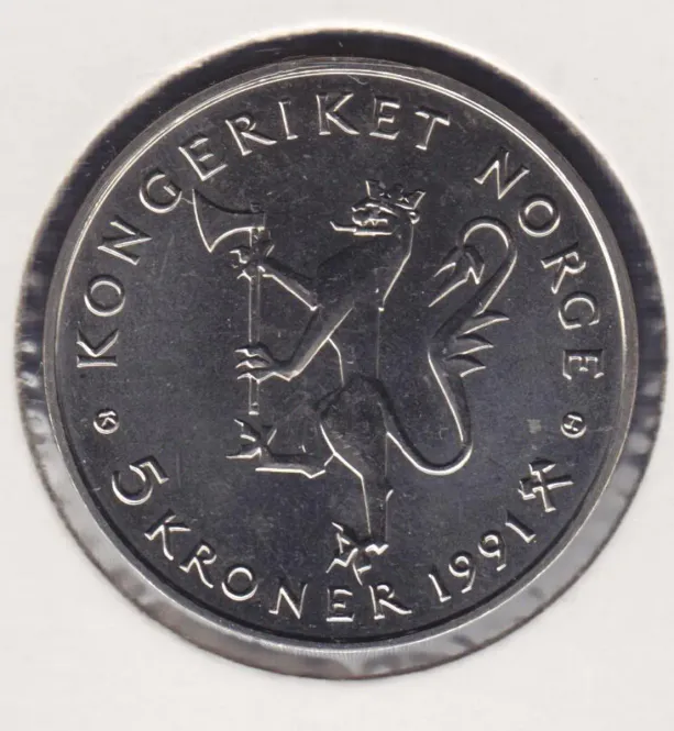 Hovedbilde 5 kr 1991 Norges Bank 175 år kv. 0