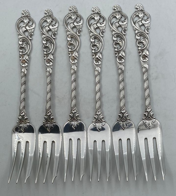 Dobbel rokokko: 6 x kakegaffel 14,7 cm